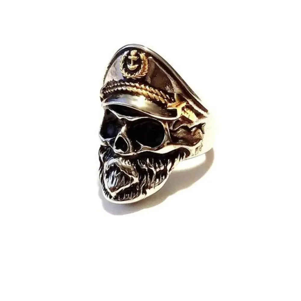 Men’s 316L stainless steel hypoallergenic silver captain skull ring size 10